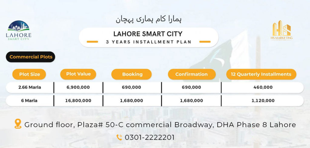 Lahore Smart City Commercial Plots Payment Plan 2023