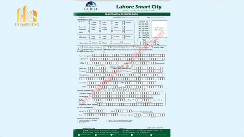 Lahore Smart City Plots Registration Form